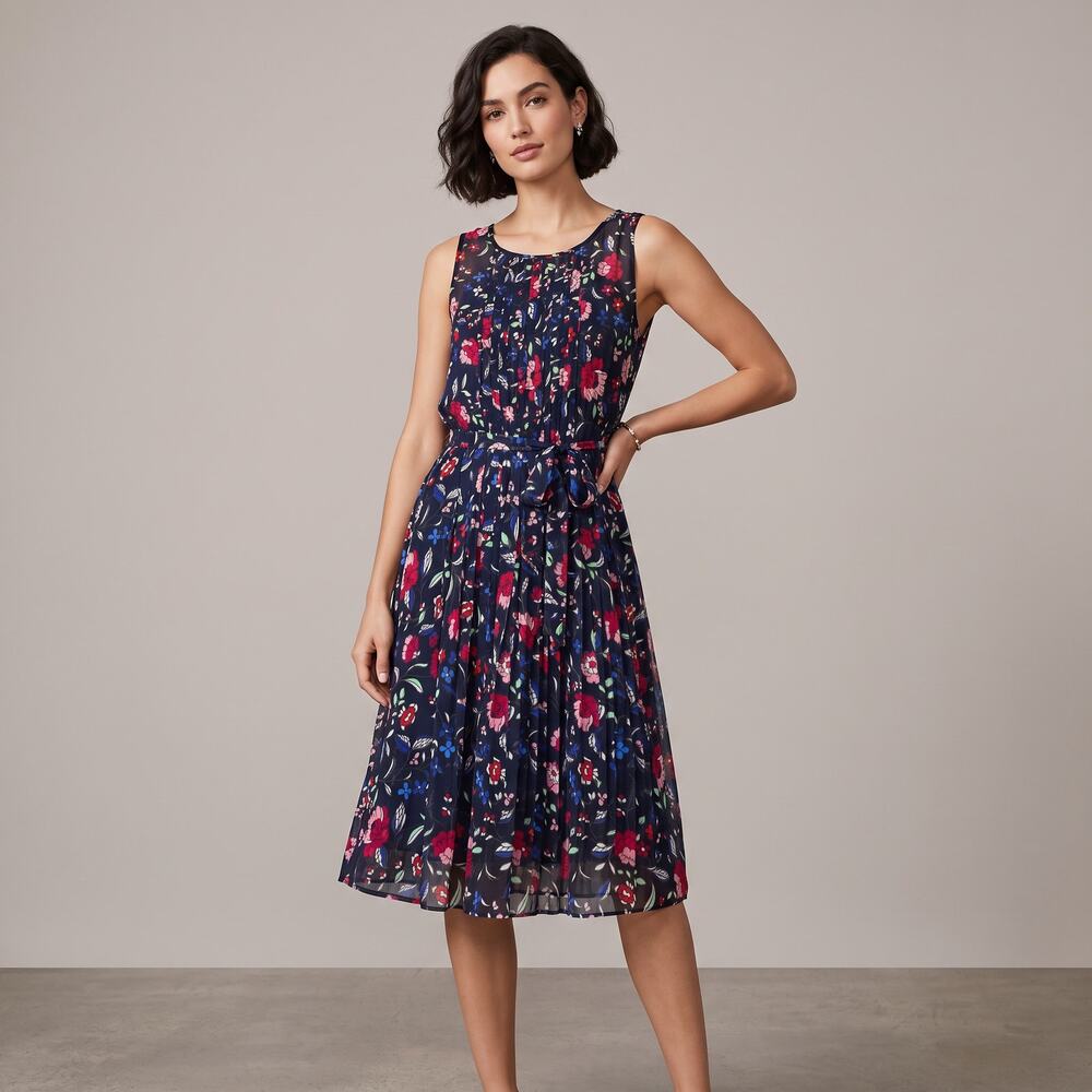 GAP Dress Womens XS Blue Floral Sleeveless Midi Pleated Pullover Summer NWOT
